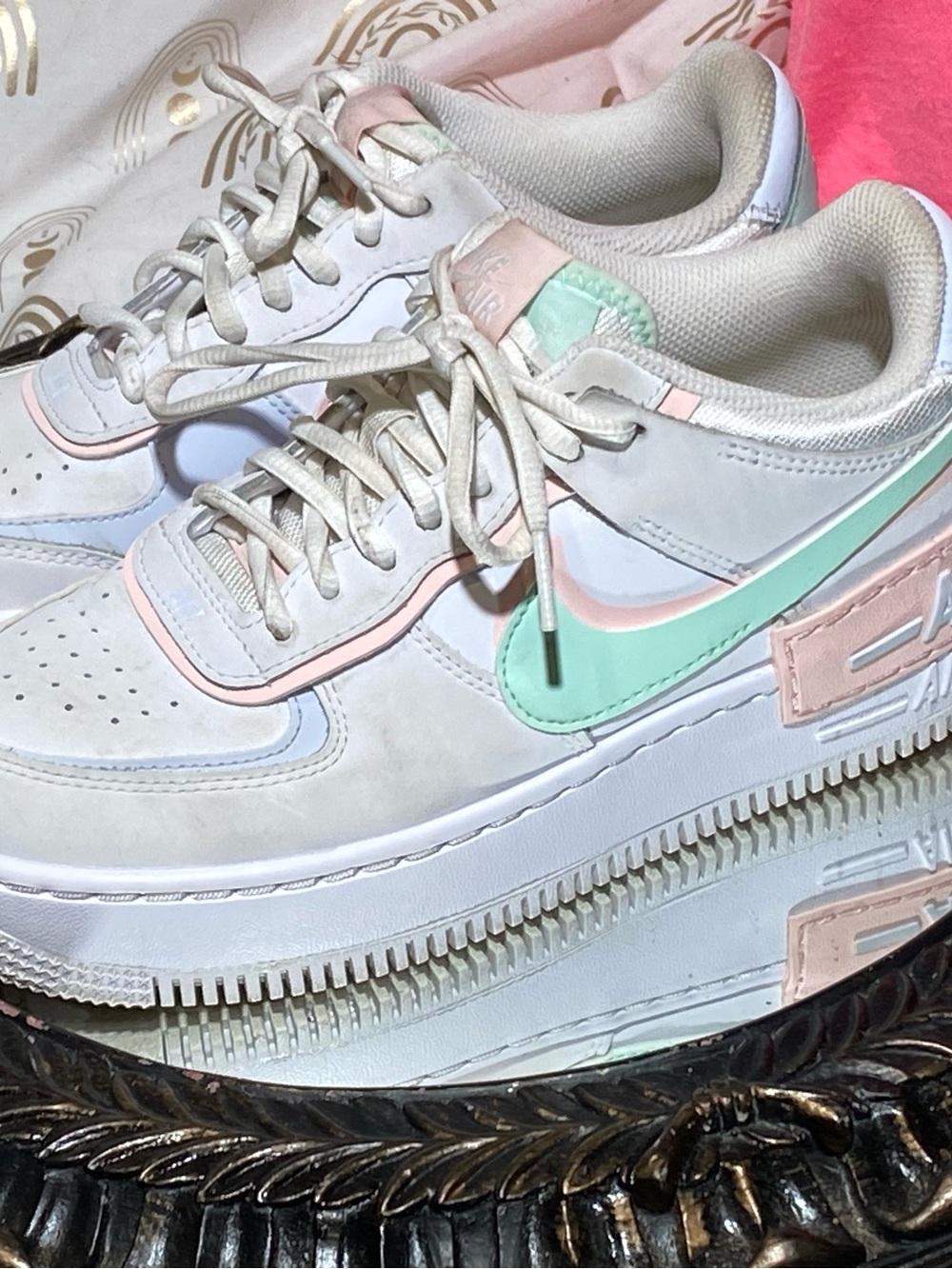 Nike Air Women’s Layered Sneakers in Mint & Pastel Pink - Picture 2 of 13
